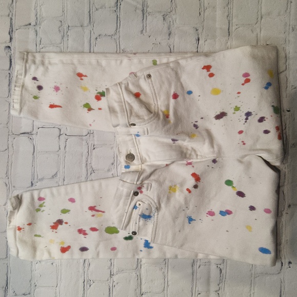 JCrew Crewcuts paint splatter white jeans pink heart 10 - Picture 2 of 4